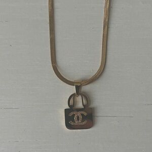 Chanel pendant gold herringbone chain stainless steel necklace